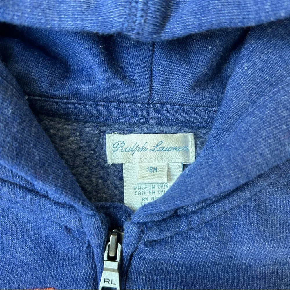 Ralph Lauren Toddler Boys Blue Logo Fleece Full-Zip Hoodie, Size 18 Months